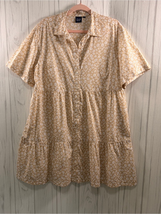 GAP Dresses & Skirts - NWOT | GAP Tiered A-line Cotton Shirt Dress Neutral Floral Print, Large